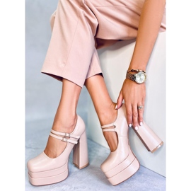 Czółenka na platformie licowe Loit Beige beżowy 1