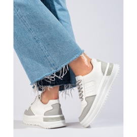 Damskie obuwie sportowe sneakersy na wysokiej platformie Shelovet biało-szare białe 4