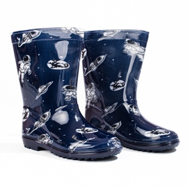 Wysokie kalosze chłopięce ze wzorem Shelovet granatowe niebieskie 1