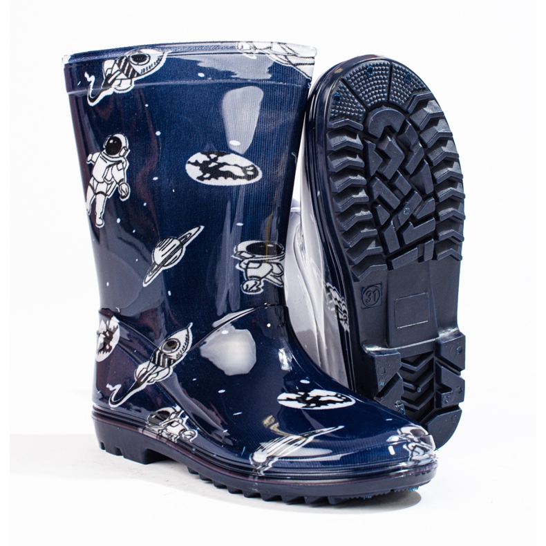 Wysokie kalosze chłopięce ze wzorem Shelovet granatowe niebieskie 2