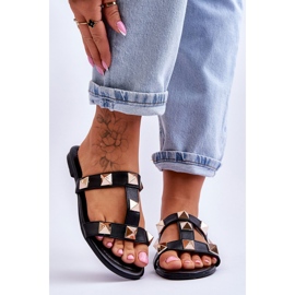 Damskie Klapki Z Dużymi Ćwiekami Czarne Mercure 1