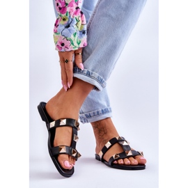 Damskie Klapki Z Dużymi Ćwiekami Czarne Mercure 2