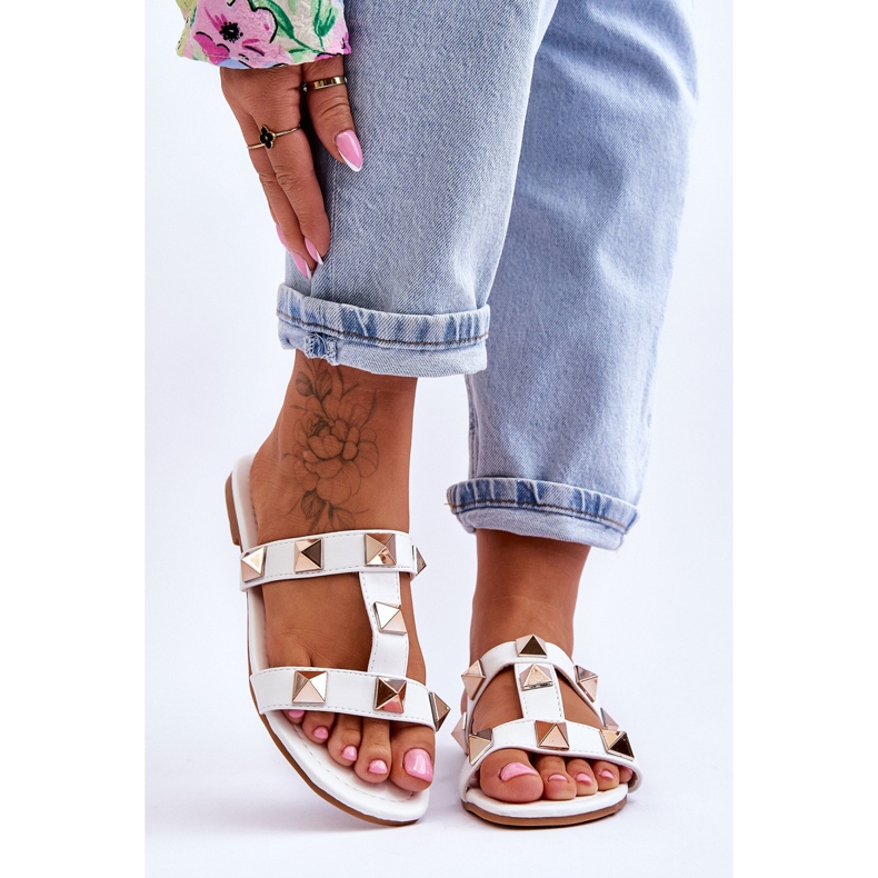 Damskie Klapki Z Dużymi Ćwiekami Białe Mercure 1