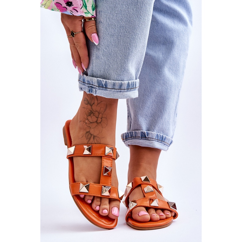 Damskie Klapki Z Dużymi Ćwiekami Pomarańczowe Mercure 1