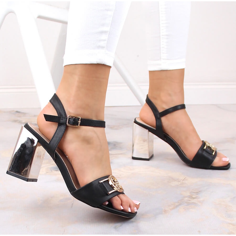 Sandały damskie z lustrzanym obcasem czarne Filippo Ds 4502 2