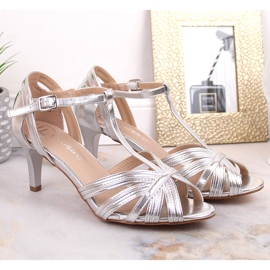Sandały szpilki damskie lakierowane srebrne Filippo DS4301 srebrny 5