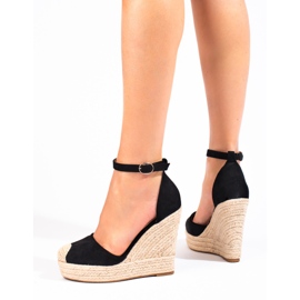 SHELOVET Stylowe espadryle na koturnie czarne 1