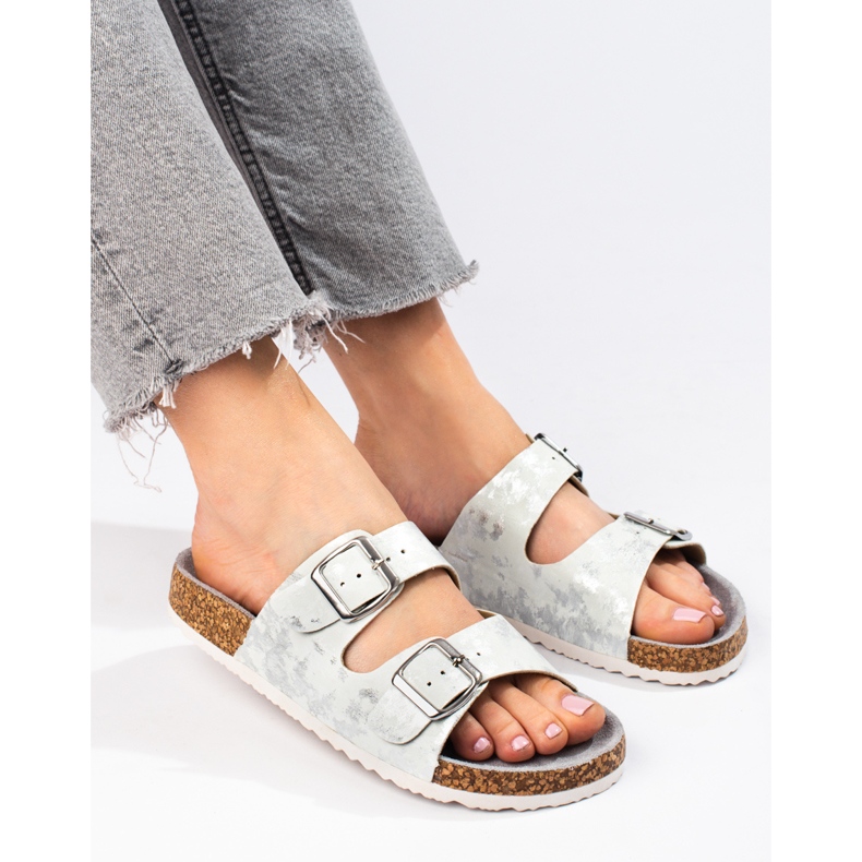 W. Potocki Wygodne klapki Potocki białe srebrny 1