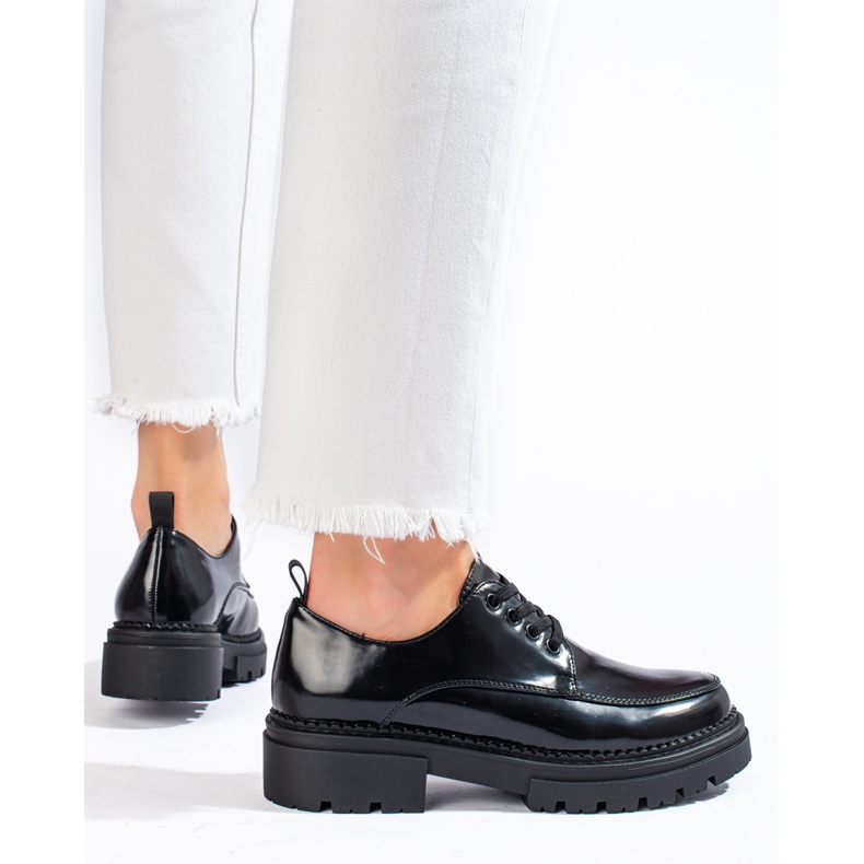 La.Fi Stylowe sznurowane półbuty czarne 2