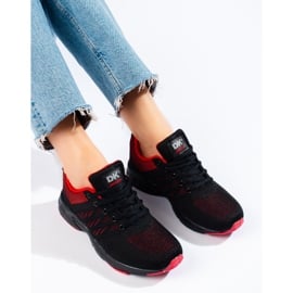 Tekstylne buty damskie sportowe czarno-czerwone DK czarne 1