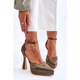 Modne Czółenka Na Szerszej Szpilce Ciemnozielone Madness 1