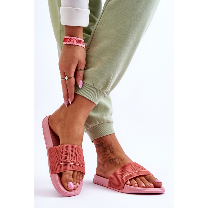 Lekkie Damskie Klapki Z Napisem Różowe Merry 2