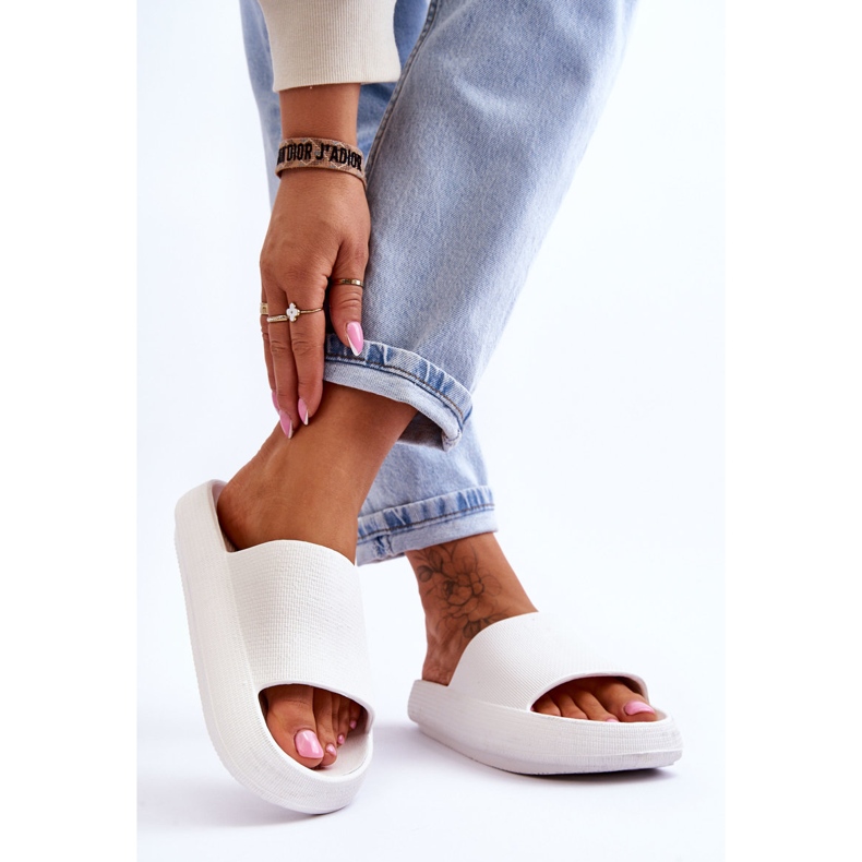 BM Modne Lekkie Klapki Na Masywnej Podeszwie Białe Rebel 2