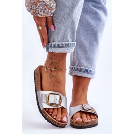 Damskie Klasyczne Klapki Na Korkowej Platformie Srebrne Noa srebrny 2