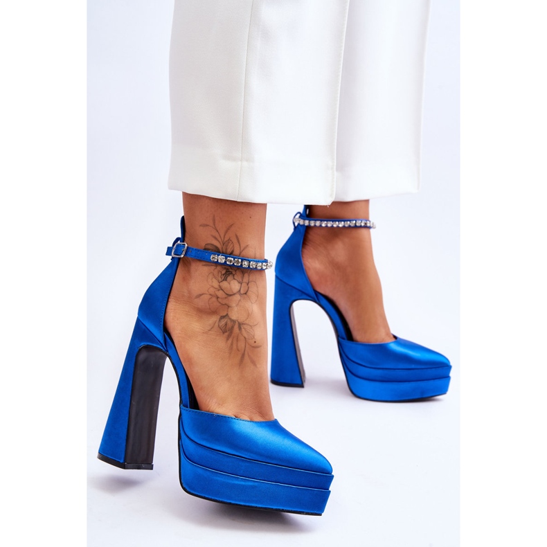 Modne Czółenka Na Słupku Niebieskie Santoro 2