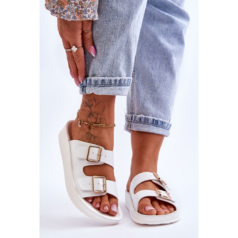 Damskie Klapki Na Platformie Z Paskami Białe Clever 2