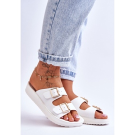 Damskie Klapki Na Platformie Z Paskami Białe Clever 1