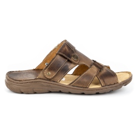 ŁUKPOL Klapki meskie 866 brązowe 1