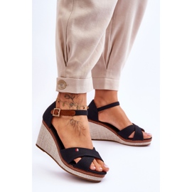 Damskie Sandały Na Koturnie Czarne Veenus 2