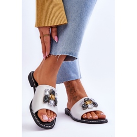 Damskie Klapki Z Kamieniami S.Barski KV-2775-31 Biało-Srebrne białe 2