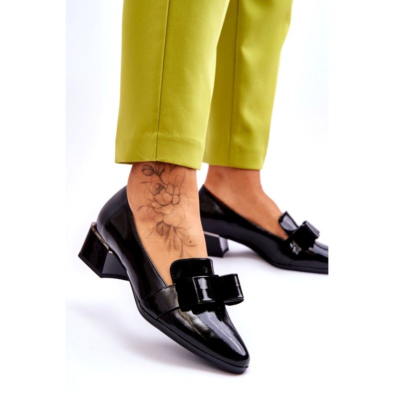 Vinceza Modne Lakierowane Czółenka Z Ozdobną Kokardą Czarne Shira 2