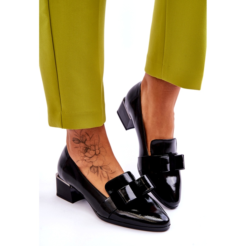 Vinceza Modne Lakierowane Czółenka Z Ozdobną Kokardą Czarne Shira 3