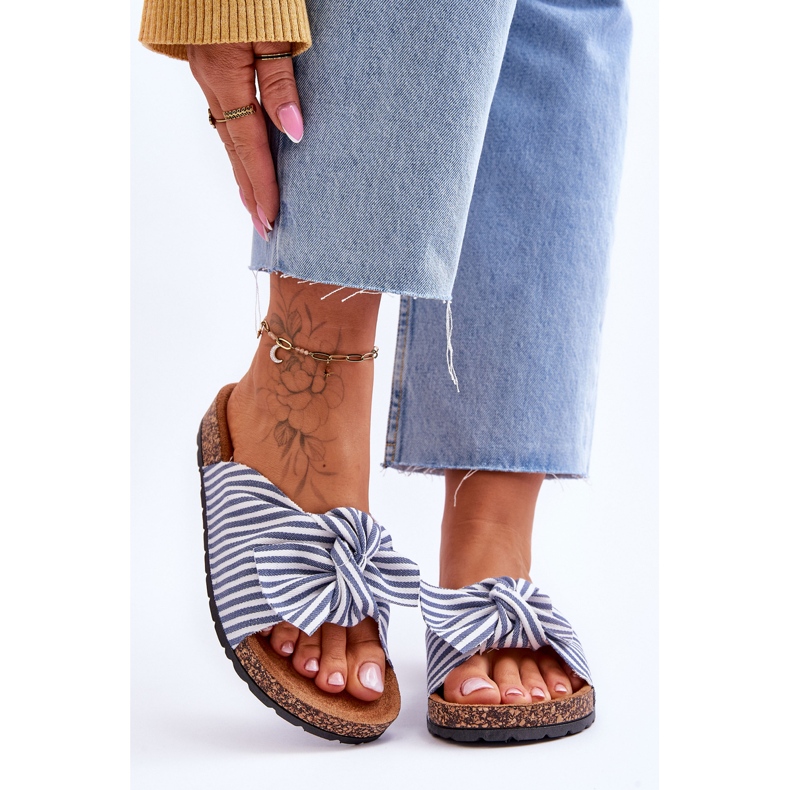 FJ1 Klapki Na Korkowej Platformie W Paski Biało-Niebieskie Festive białe 1