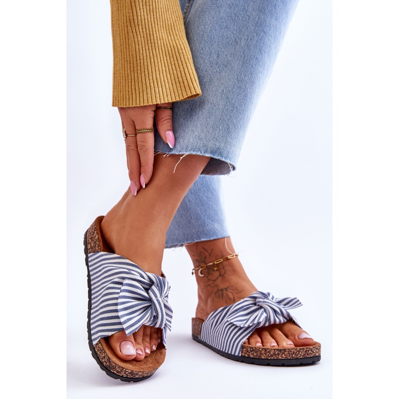 FJ1 Klapki Na Korkowej Platformie W Paski Biało-Niebieskie Festive białe 2