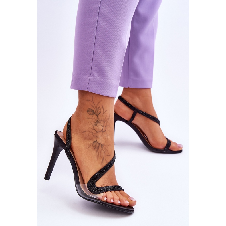 Eleganckie Wsuwane Sandałki Na Obcasie Czarne Colima 2