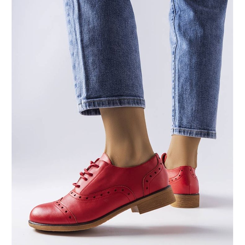 Beżowe półbuty LS5379 Taupe czerwone 1