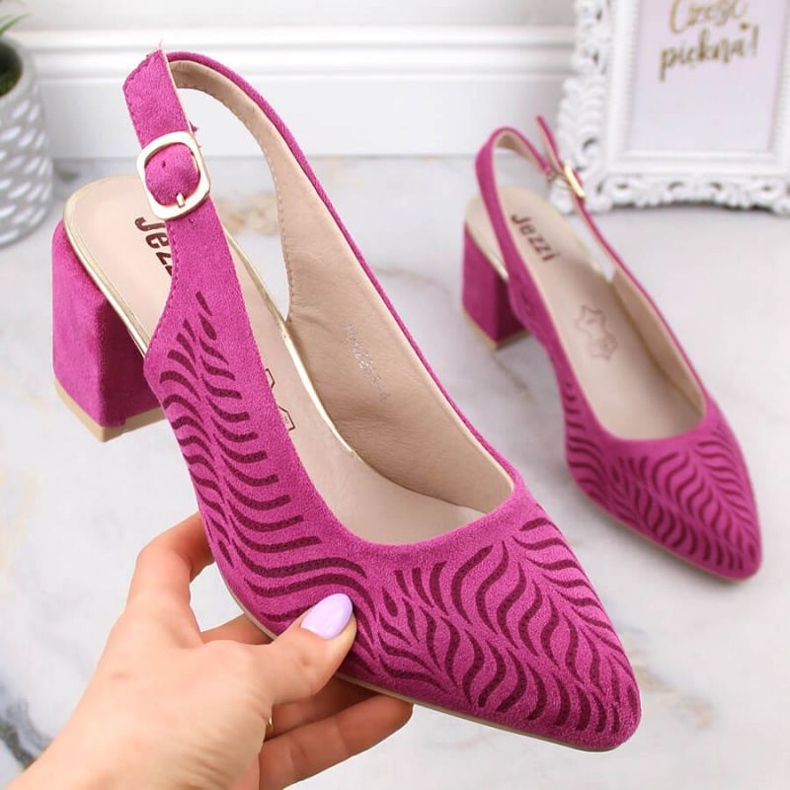 Sandały na słupku zamszowe Jezzi W RMR2263-4 fuksja różowe 1