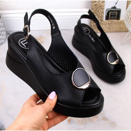 Skórzane sandały na koturnie Filippo W DS4406 czarne 1