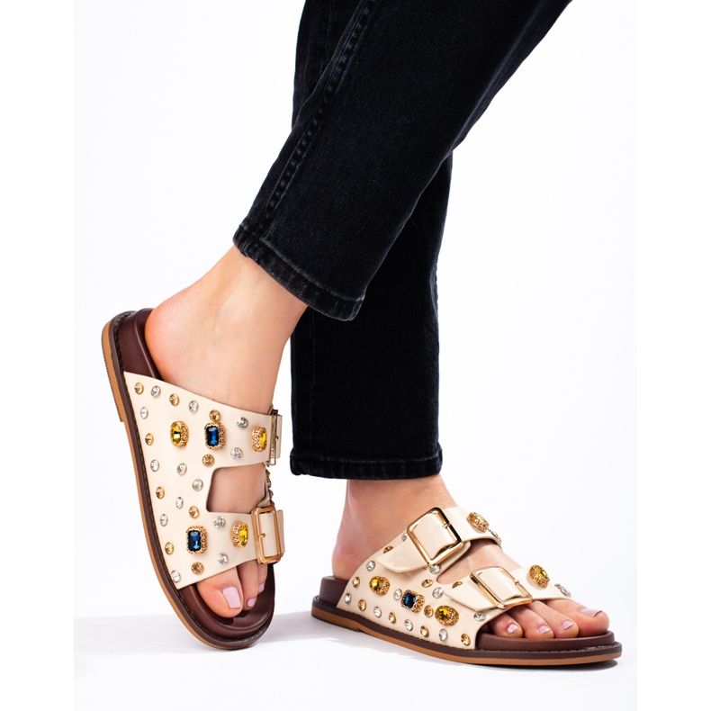 Seastar Modne klapki z kryształkami beżowy 2