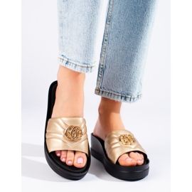 W. Potocki Damskie klapki złote na koturnie Potocki złoty 1