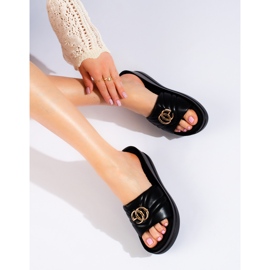 W. Potocki Damskie klapki czarne na koturnie Potocki 1