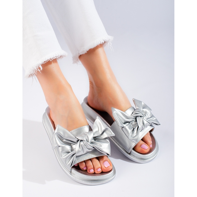 W. Potocki Damskie klapki z kokardą Potocki srebrne srebrny 1