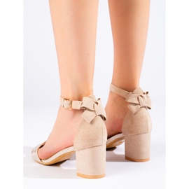 W. Potocki Sandały na słupku beżowo-złote z kokardą Potocki beżowy 2