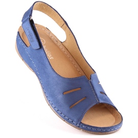 Skórzane komfortowe sandały damskie na rzep granatowe Helios 117 niebieskie 1