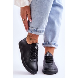 Damskie Ażurowe Sznurowane Trampki Czarne Carinel białe 1