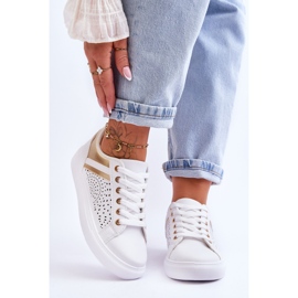 Klasyczne Sportowe Buty Z Ażurowym Wzorem Biało-Złote Happier białe 1