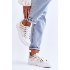 Klasyczne Sportowe Buty Z Ażurowym Wzorem Biało-Złote Happier białe 4