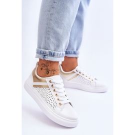 Klasyczne Sportowe Buty Z Ażurowym Wzorem Biało-Złote Happier białe 2