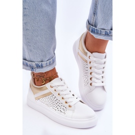 Klasyczne Sportowe Buty Z Ażurowym Wzorem Biało-Złote Happier białe 3