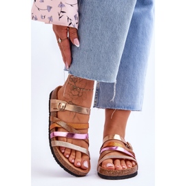 FB2 Damskie Klapki Na Platformie Z Paskami Złote Clover złoty 1