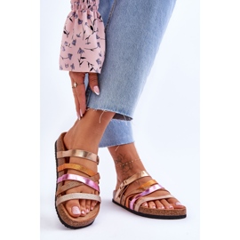 FB2 Damskie Klapki Na Platformie Z Paskami Złote Clover złoty 2