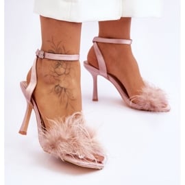 FB2 Damskie Sandały Z Piórkami Nude Tiffany różowe 2