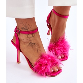 FB2 Damskie Sandały Z Piórkami Fuksja Tiffany różowe 4