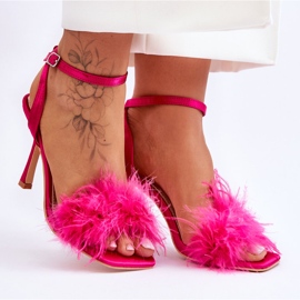 FB2 Damskie Sandały Z Piórkami Fuksja Tiffany różowe 6