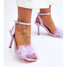 FB2 Damskie Sandały Z Piórkami Fioletowe Tiffany 3