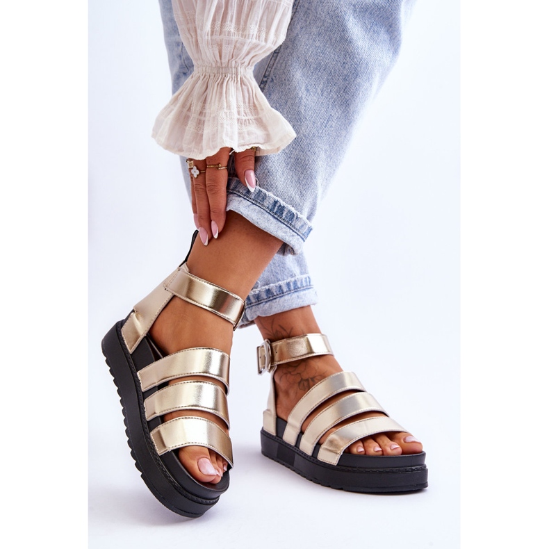 FM1 Sandałki Na Masywnej Platformie Złote Lisbona złoty 2